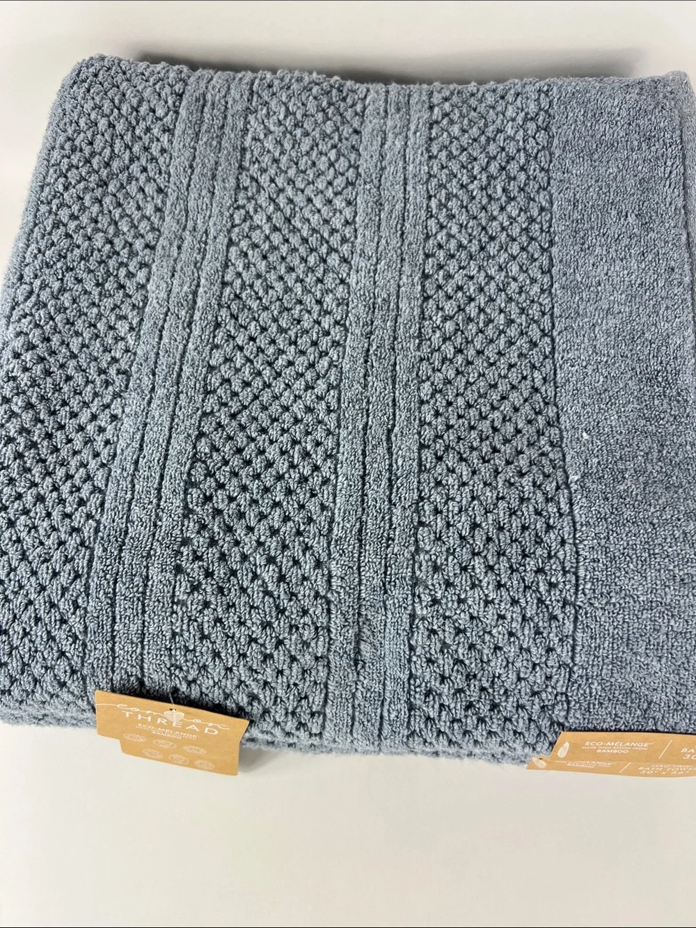 Common Thread Bamboo Eco-Melange Bath Towels in Blue Soft Cotton Set of 2 NEW